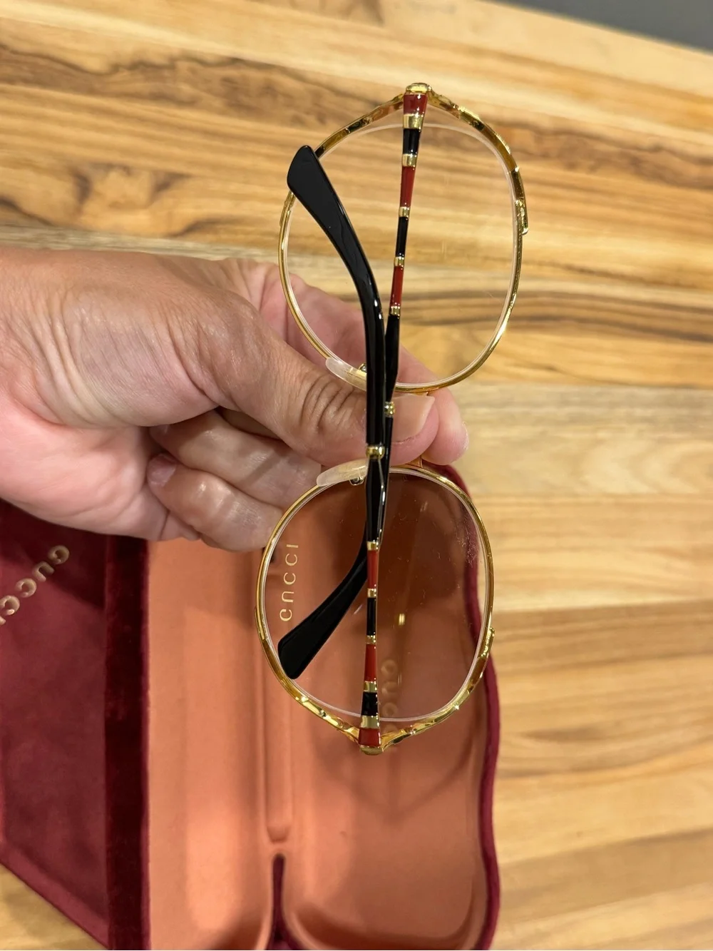 Gucci GG0596OA Oversized Clear Lens Glasses | Gold | Case Included